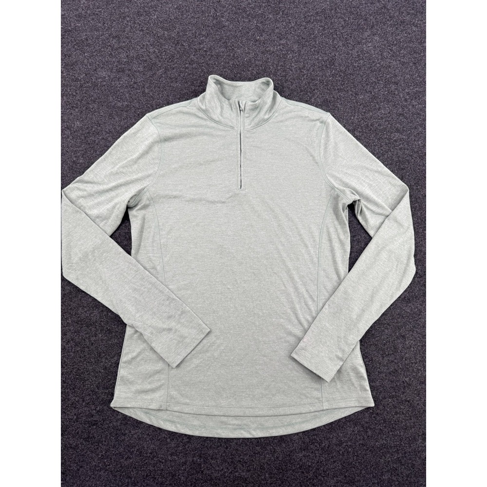 Eddie Bauer Top Womens Medium Green Logo Mock Neck Quarter Zip Running Athletic
